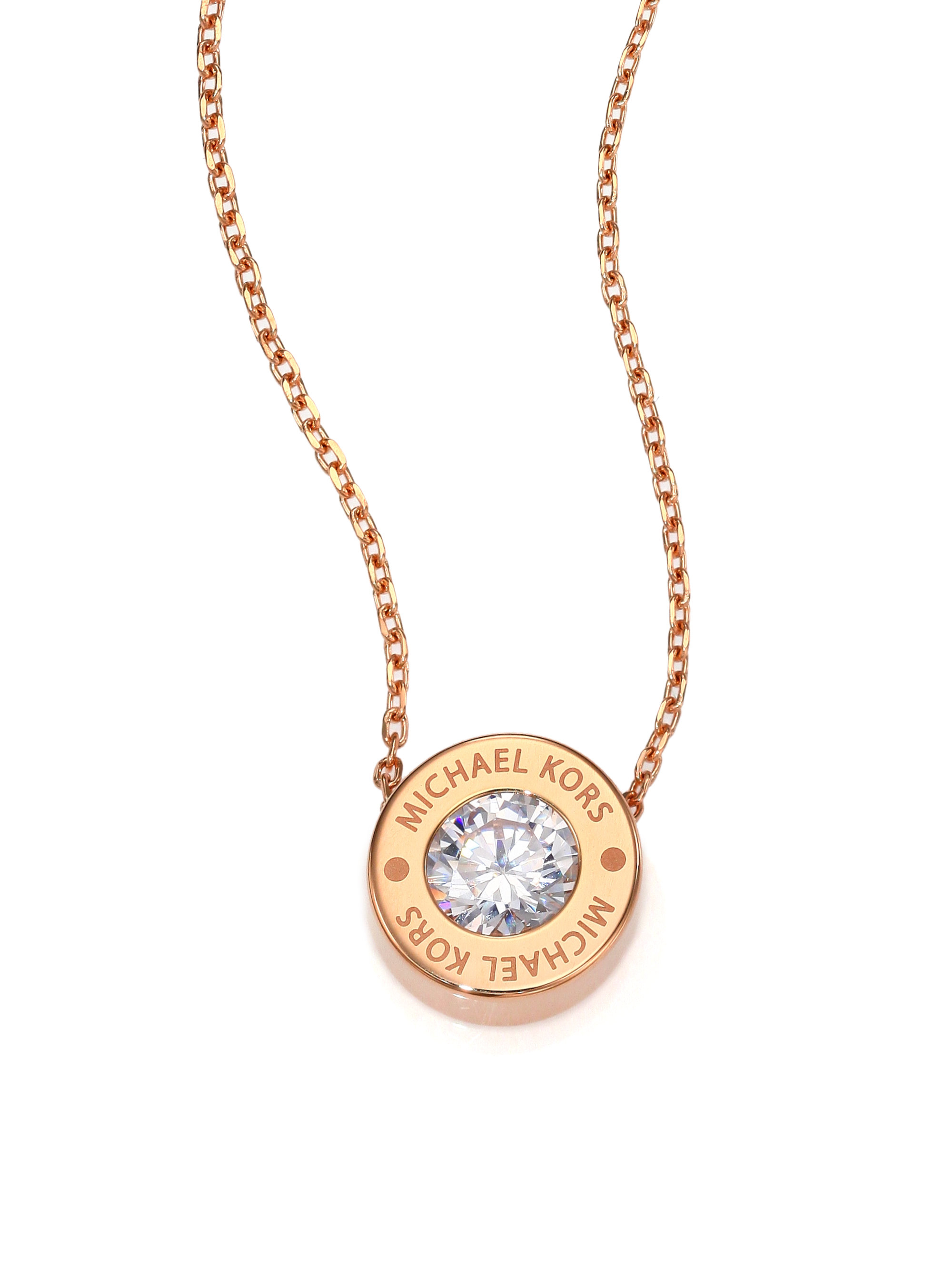Michael Kors Bezel Set Crystal Logo Pendant Necklace in